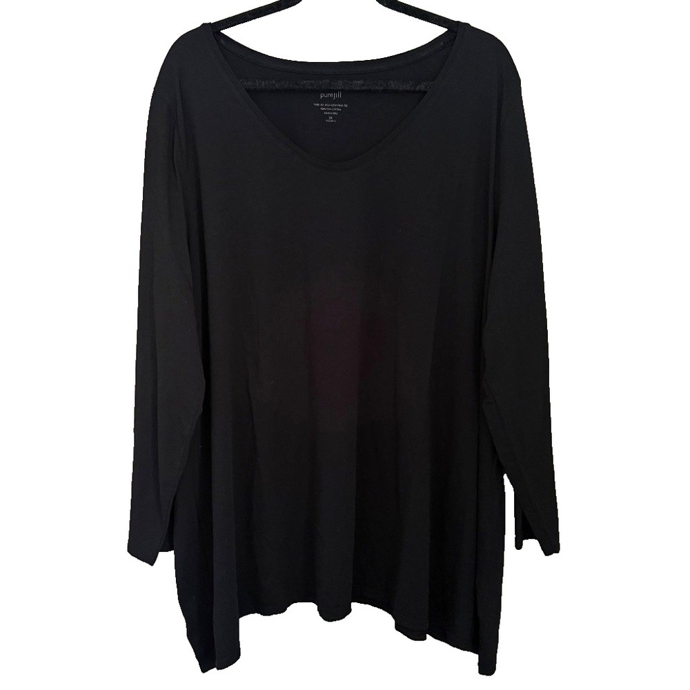 Pure Jill High-Low Pima Cotton Long Sleeve V-Neck Top Sz 3X Layering Minimalist